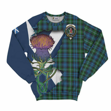 Tartan Vibes Clothing Lyon Tartan Family Crest Sweatshirt Scottish Thistle Celtic Inspired