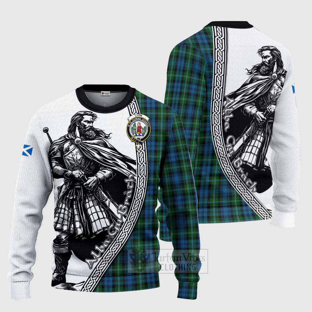 Lyon Tartan Clan Crest Knitted Sweater with Highlander Warrior Celtic Style Unisex - Tartan Vibes Clothing
