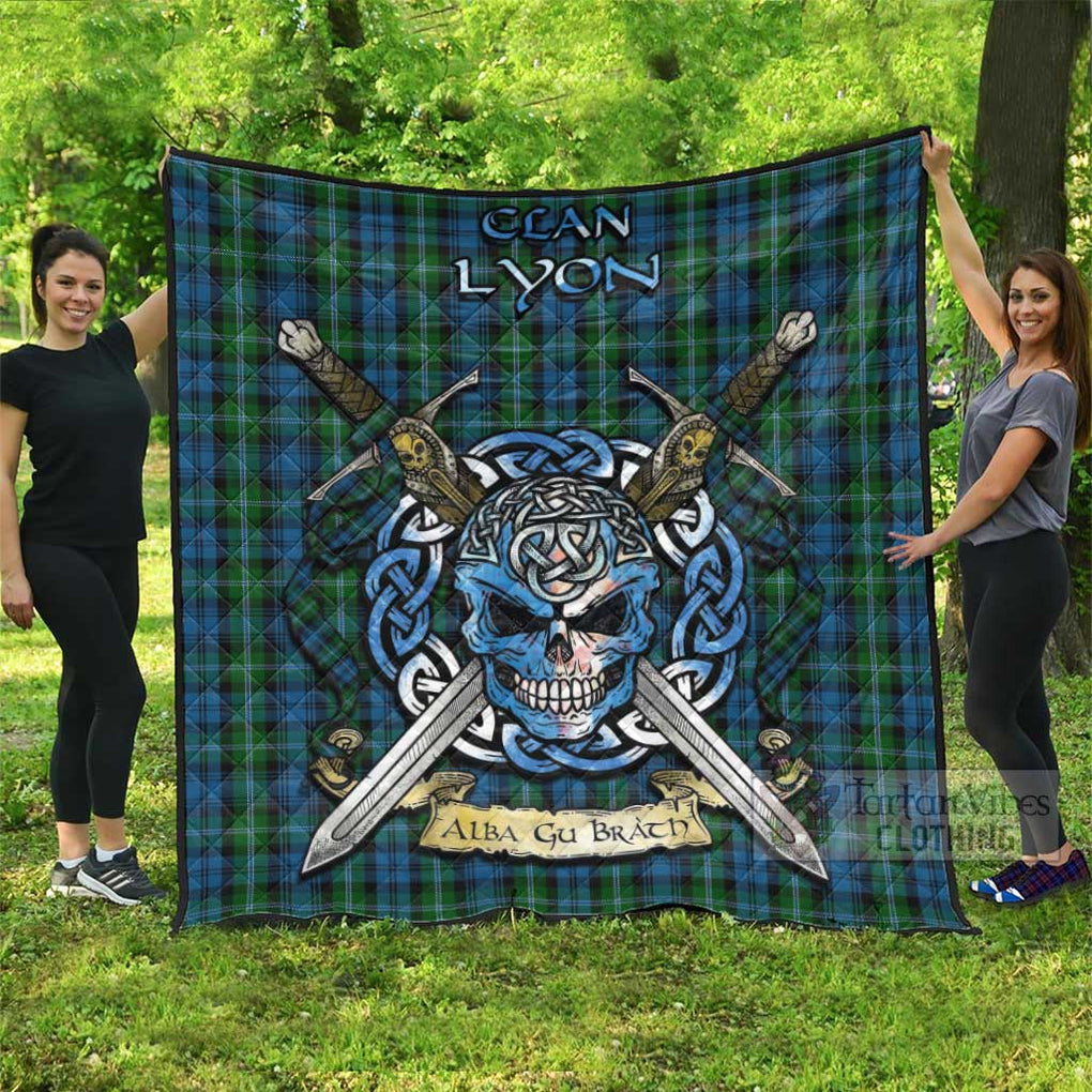 Lyon Tartan Quilt with Celtic Skull Alba Gu Brath Style Super King Quilt 91" x 110" - Tartan Vibes Clothing