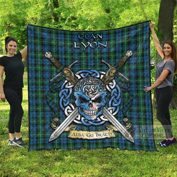 Lyon Tartan Quilt with Celtic Skull Alba Gu Brath Style Super King Quilt 91" x 110" - Tartan Vibes Clothing