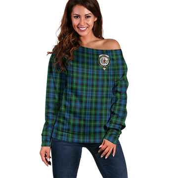 Lyon Tartan Off Shoulder Women Sweater with Family Crest