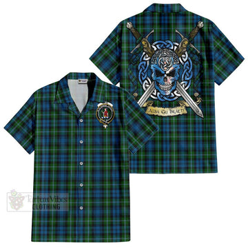 Lyon Tartan Hawaiian Shirt with Family Crest Celtic Skull Style Kid - Tartan Vibes Clothing