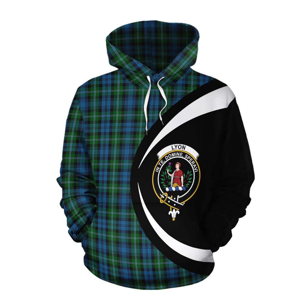 Lyon Tartan Cotton Hoodie with Family Crest Circle Style Pullover Hoodie XS - Tartan Vibes Clothing