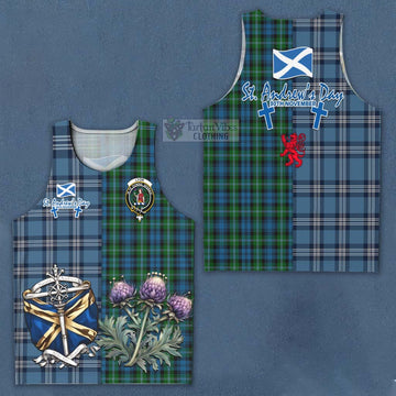 Lyon Tartan Men's Tank Top Happy St. Andrew's Day Half Tartan Style Men - Tartan Vibes Clothing