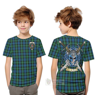 Lyon Tartan Kid T-Shirt with Family Crest Celtic Skull Style Youth XL Size14 - Tartan Vibes Clothing