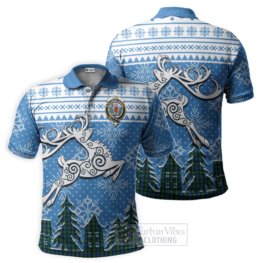 Tartan Vibes Clothing Lyon Clan Christmas Polo Shirt Celtic Reindeer Style