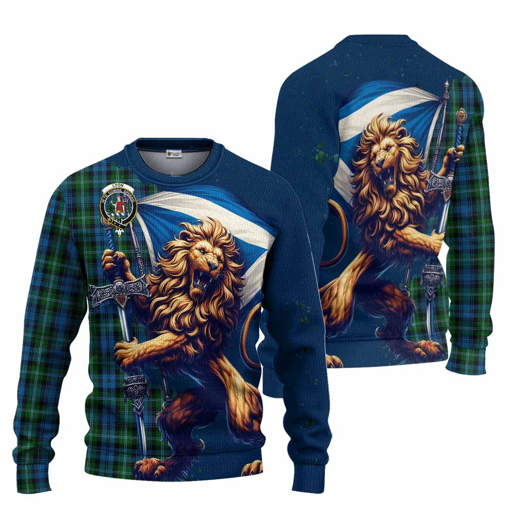 Lyon Tartan Family Crest Knitted Sweater with Scottish Majestic Lion Unisex - Tartan Vibes Clothing