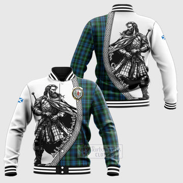 Lyon Tartan Clan Crest Baseball Jacket with Highlander Warrior Celtic Style Unisex - Tartan Vibes Clothing