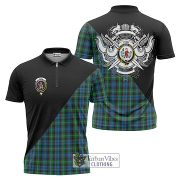 Lyon Tartan Zipper Polo Shirt with Family Crest and Military Logo Style Unisex - Tartan Vibes Clothing
