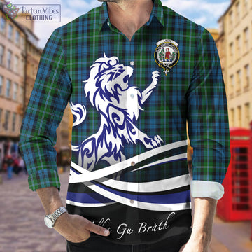 Lyon Tartan Long Sleeve Button Up Shirt with Alba Gu Brath Regal Lion Emblem Men's Shirt - Tartan Vibes Clothing