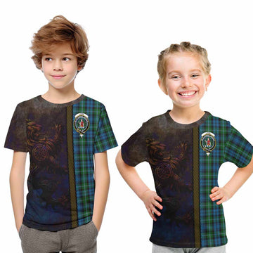 Lyon Tartan Family Crest Kid T-Shirt Alba Gu Brath Be Brave Lion Ancient Style Youth XL Size14 - Tartan Vibes Clothing