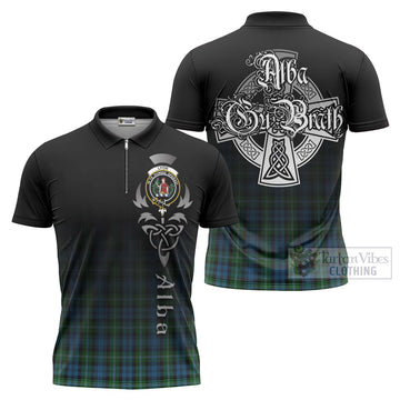 Lyon Tartan Zipper Polo Shirt Featuring Alba Gu Brath Family Crest Celtic Inspired Unisex - Tartan Vibes Clothing