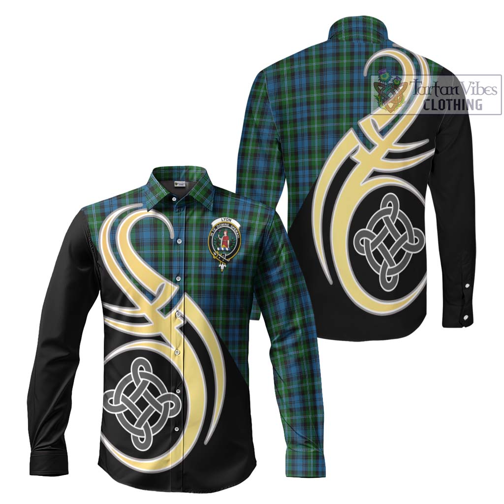 Lyon Tartan Long Sleeve Button Shirt with Family Crest and Celtic Symbol Style Men's Shirt S - Tartan Vibes Clothing