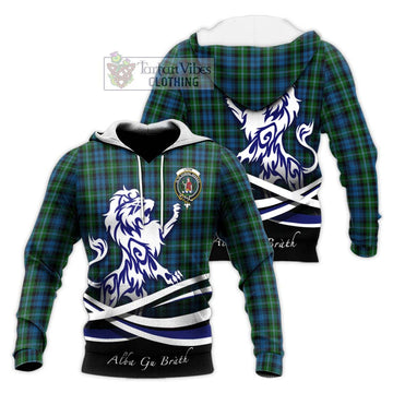 Lyon Tartan Knitted Hoodie with Alba Gu Brath Regal Lion Emblem Unisex Knitted Pullover Hoodie - Tartan Vibes Clothing