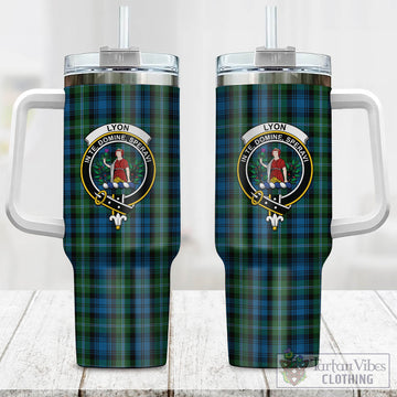 Lyon Tartan Tumbler with Handle with Family Crest One Size 40 OZ - Tartan Vibes Clothing