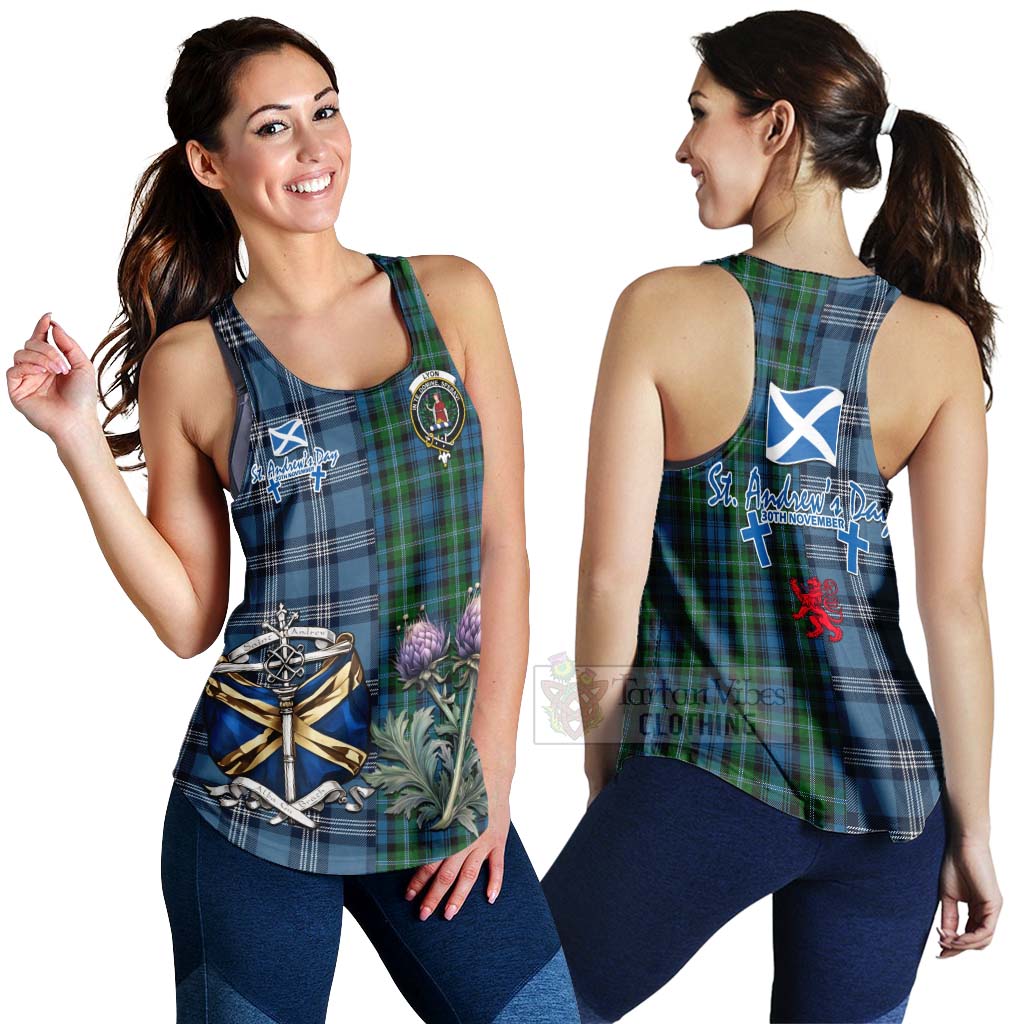 Lyon Tartan Women's Racerback Tanks Happy St. Andrew's Day Half Tartan Style 4XL - Tartan Vibes Clothing