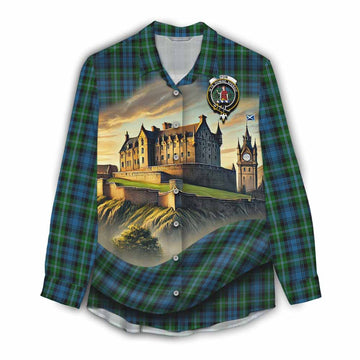 Lyon Tartan Family Crest Women's Casual Shirt with Scottish Ancient Castle Style Female - Tartan Vibes Clothing