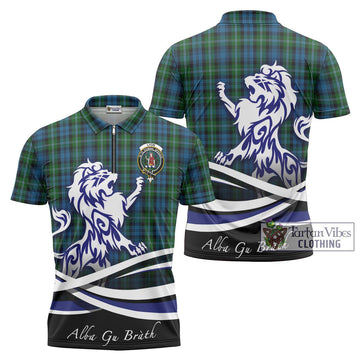 Lyon Tartan Zipper Polo Shirt with Alba Gu Brath Regal Lion Emblem Unisex - Tartan Vibes Clothing
