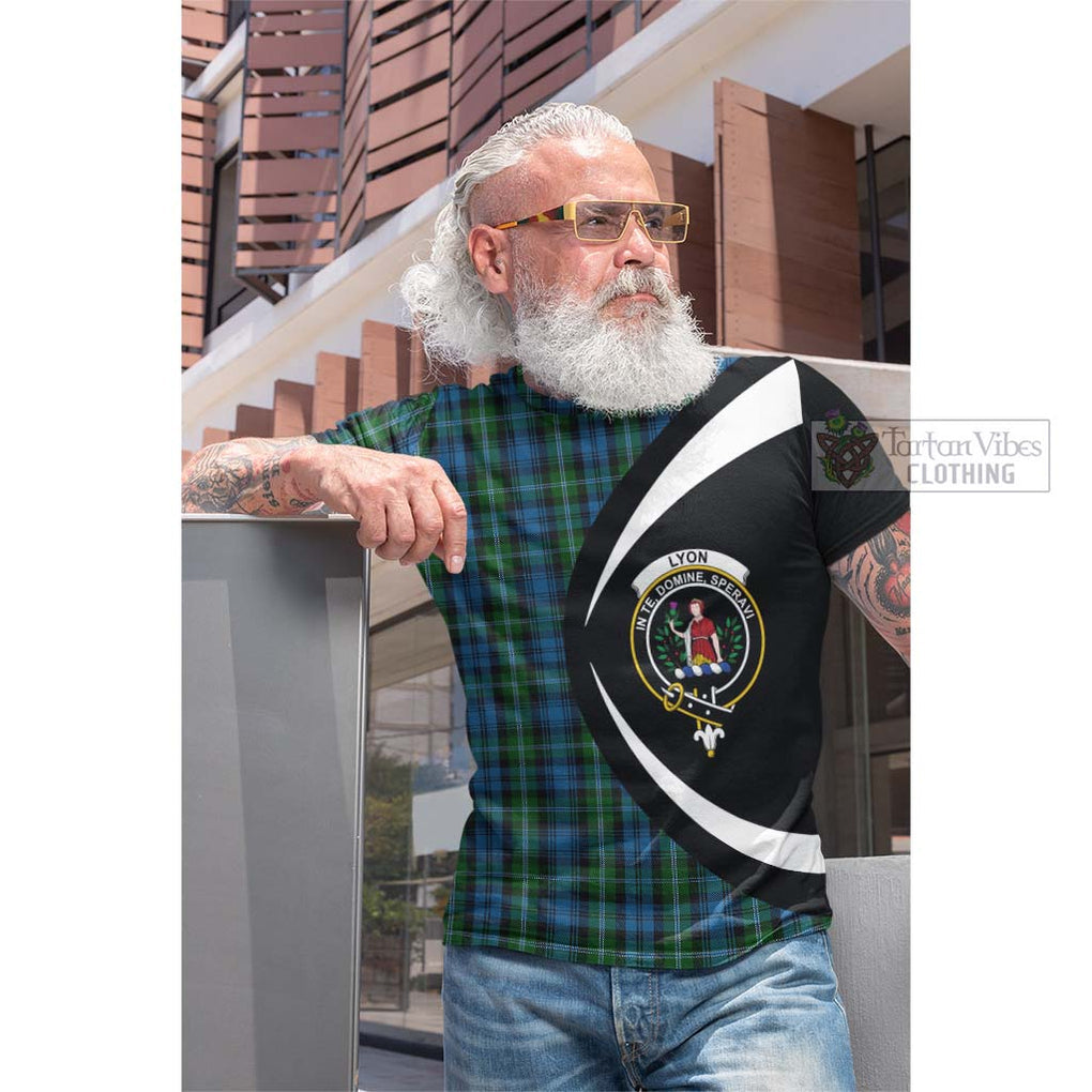 Lyon Tartan Cotton T-shirt with Family Crest Circle Style Men's Shirt - Tartan Vibes Clothing