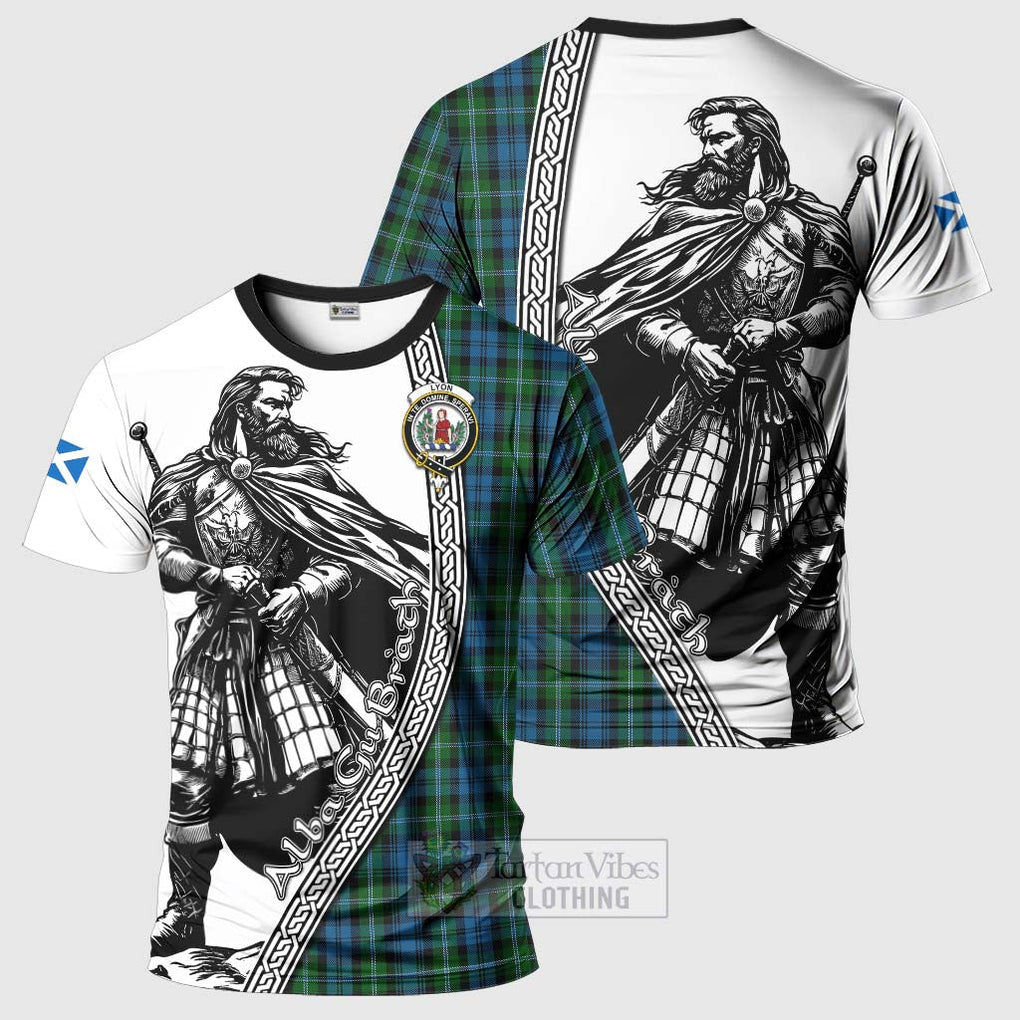 Tartan Vibes Clothing Lyon Tartan Clan Crest T-Shirt with Highlander Warrior Celtic Style