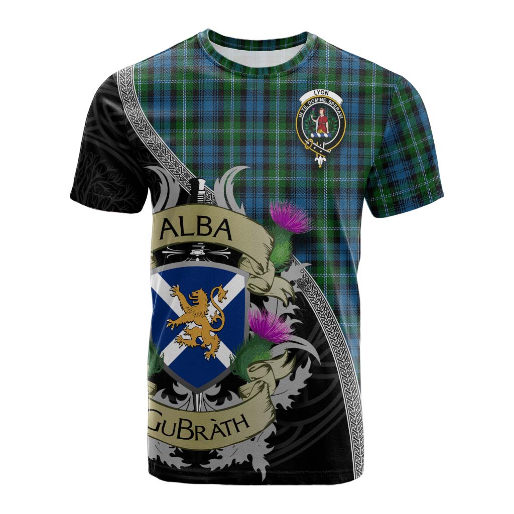 Tartan Vibes Clothing Lyon Tartan Family Crest Cotton T-shirt Lion Rampant Royal Thistle Shield Celtic Inspired