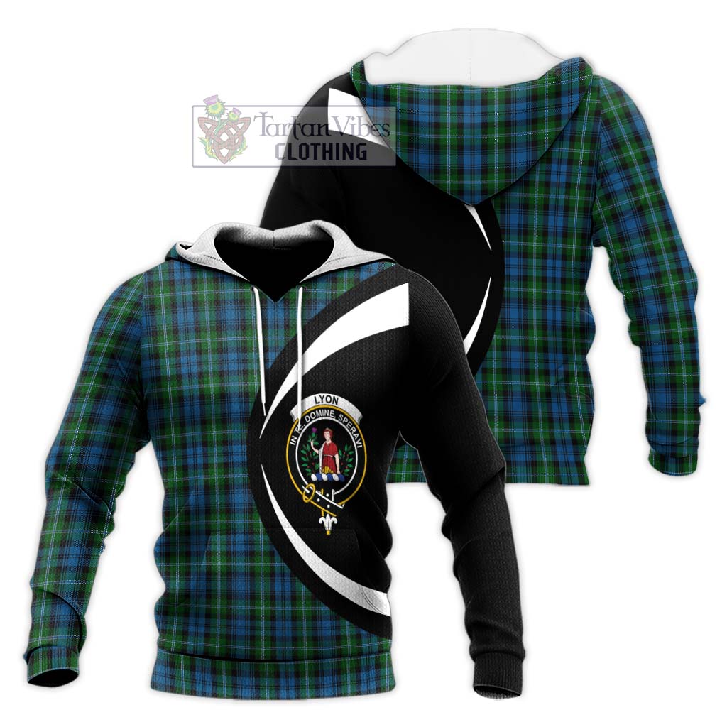 Lyon Tartan Knitted Hoodie with Family Crest Circle Style Unisex Knitted Pullover Hoodie - Tartan Vibes Clothing
