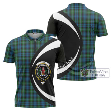 Lyon Tartan Zipper Polo Shirt with Family Crest Circle Style Unisex - Tartan Vibes Clothing