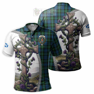 Lyon Tartan Polo Shirt with Family Crest and St. Andrew's Cross Accented by Thistle Vines Kid - Tartan Vibes Clothing