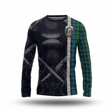 Lyon Tartan Long Sleeve T-Shirt with Family Crest Cross Sword Thistle Celtic Vibes Unisex - Tartan Vibes Clothing