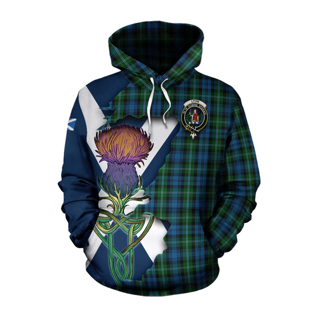 Lyon Tartan Family Crest Cotton Hoodie Scottish Thistle Celtic Inspired Pullover Hoodie XS - Tartan Vibes Clothing