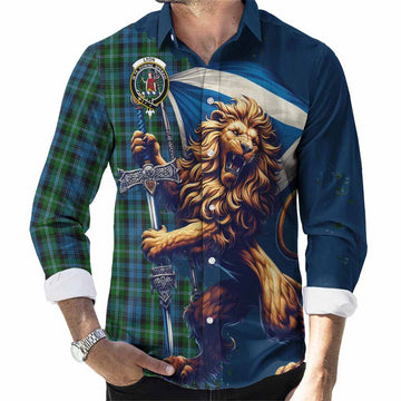 Lyon Tartan Family Crest Long Sleeve Button Shirt with Scottish Majestic Lion Men's Shirt S - Tartan Vibes Clothing