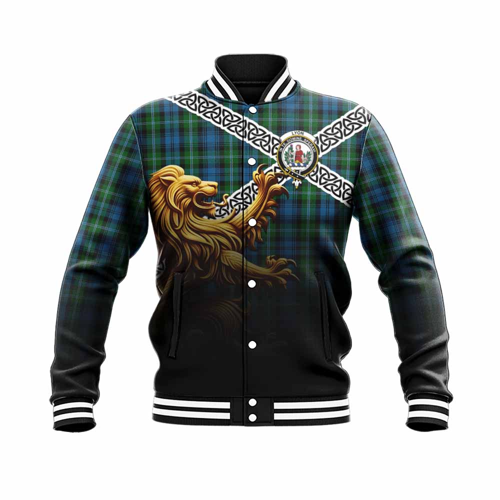 Lyon Crest Tartan Baseball Jacket with Golden Lion Emblem Celtic Style Unisex - Tartan Vibes Clothing