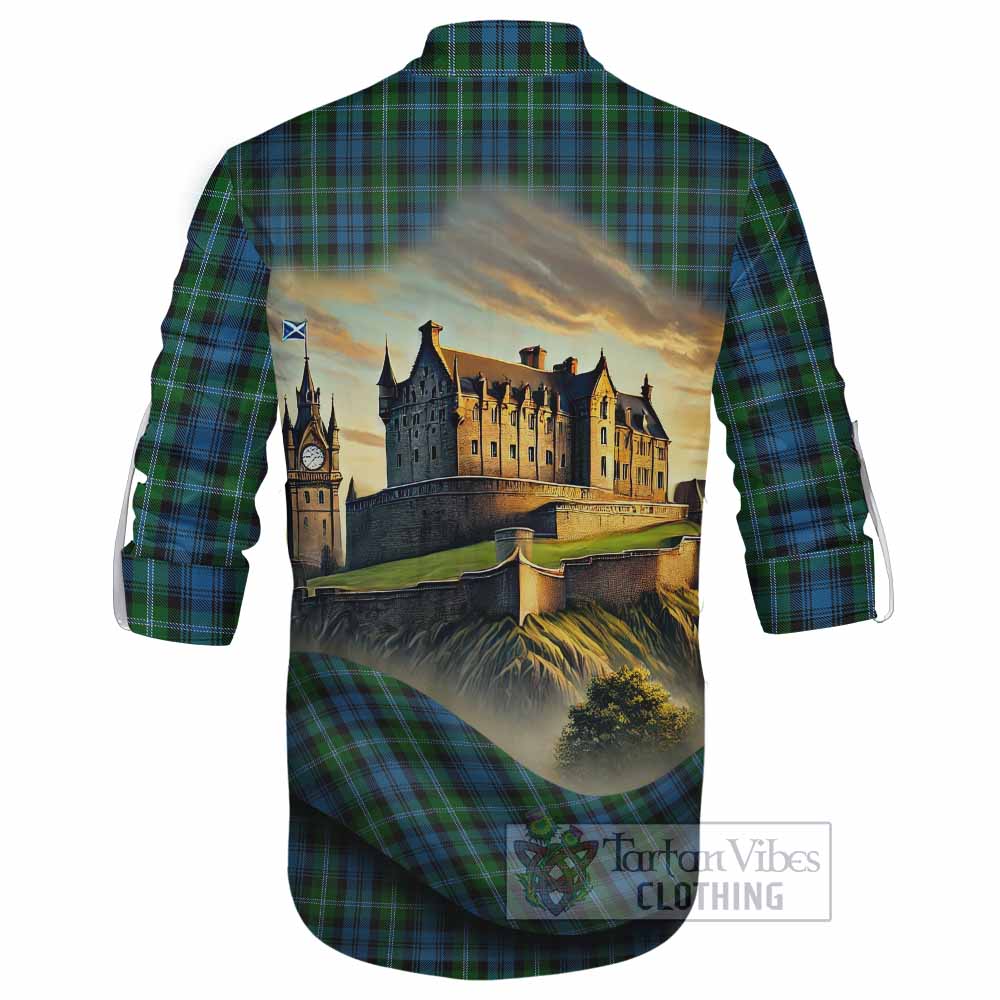 Lyon Tartan Family Crest Ghillie Kilt Shirt with Scottish Ancient Castle Style - Tartan Vibes Clothing