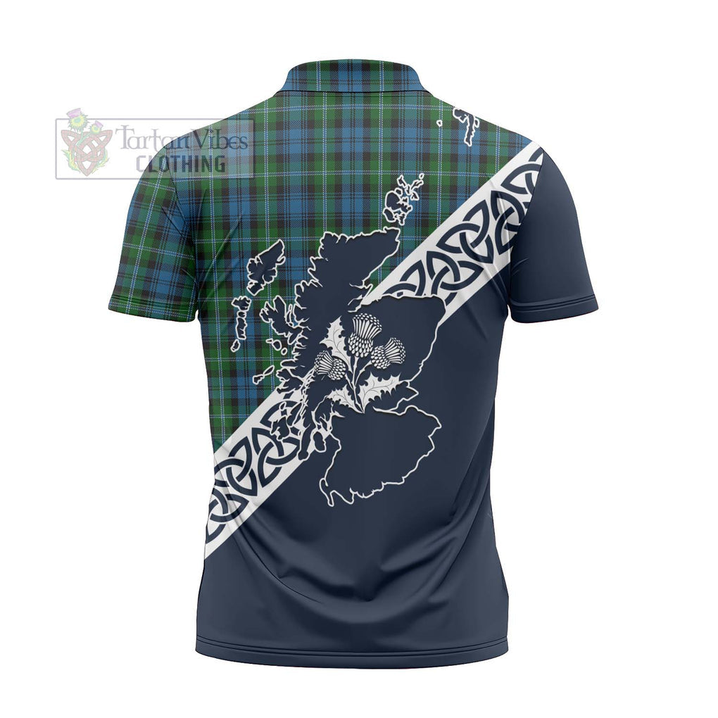 Lyon Tartan Zipper Polo Shirt Featuring Thistle and Scotland Map - Tartanvibesclothing Store