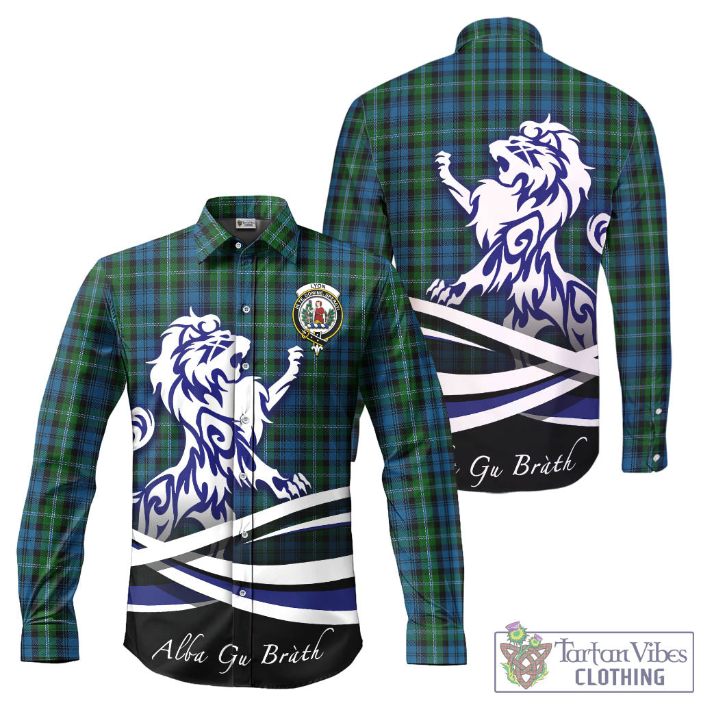 Lyon Tartan Long Sleeve Button Up Shirt with Alba Gu Brath Regal Lion Emblem - Tartan Vibes Clothing