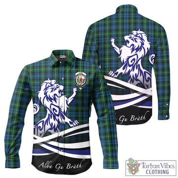 Lyon Tartan Long Sleeve Button Up Shirt with Alba Gu Brath Regal Lion Emblem