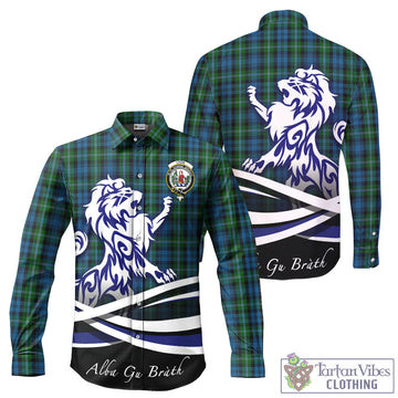 Lyon Tartan Long Sleeve Button Up Shirt with Alba Gu Brath Regal Lion Emblem - Tartan Vibes Clothing