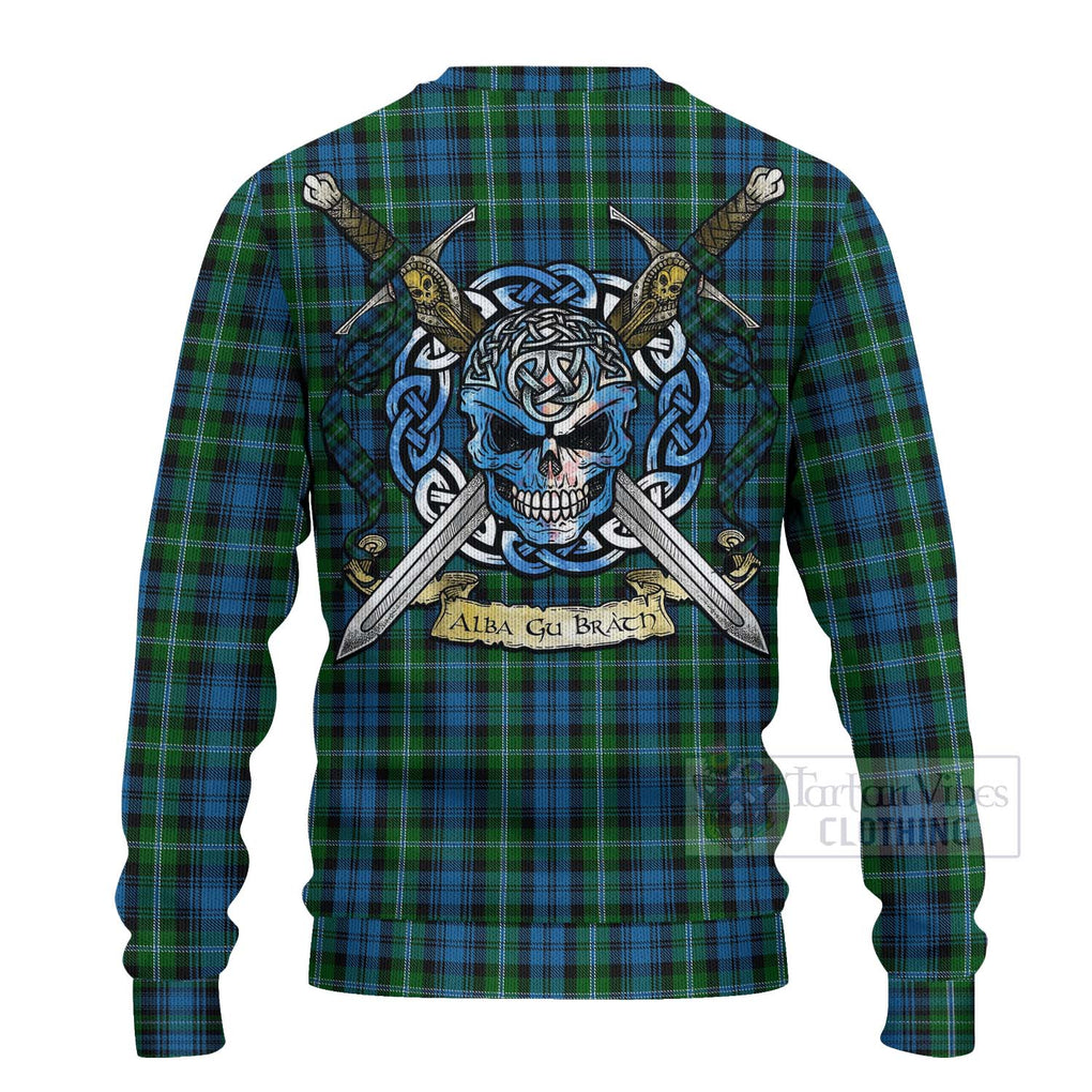 Lyon Tartan Ugly Sweater with Family Crest Celtic Skull Style - Tartan Vibes Clothing