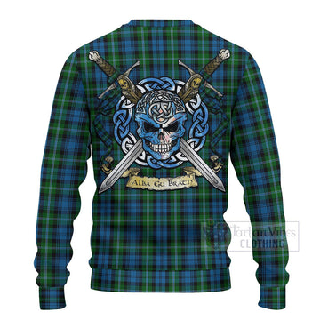 Lyon Tartan Ugly Sweater with Family Crest Celtic Skull Style - Tartan Vibes Clothing