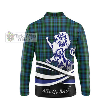 Lyon Tartan Long Sleeve Polo Shirt with Alba Gu Brath Regal Lion Emblem - Tartan Vibes Clothing
