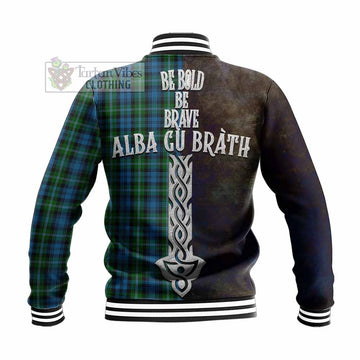 Tartan Vibes Clothing Lyon Tartan Family Crest Baseball Jacket Alba Gu Brath Be Brave Lion Ancient Style