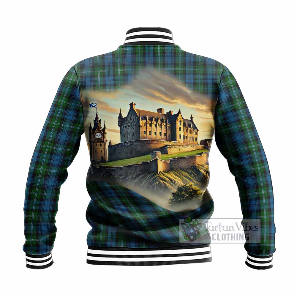 Lyon Tartan Family Crest Baseball Jacket with Scottish Ancient Castle Style - Tartan Vibes Clothing