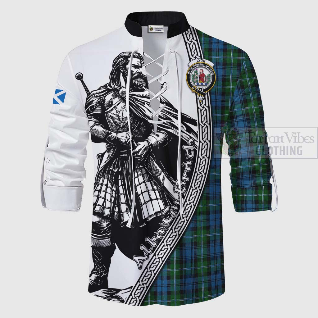 Lyon Tartan Clan Crest Ghillie Kilt Shirt with Highlander Warrior Celtic Style - Tartan Vibes Clothing
