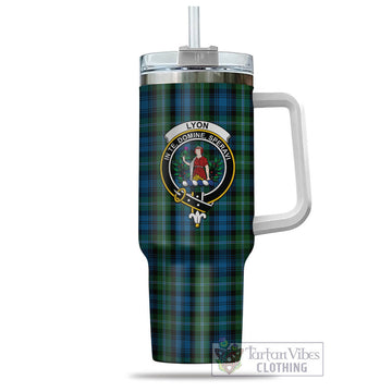 Lyon Tartan Tumbler with Handle with Family Crest - Tartan Vibes Clothing