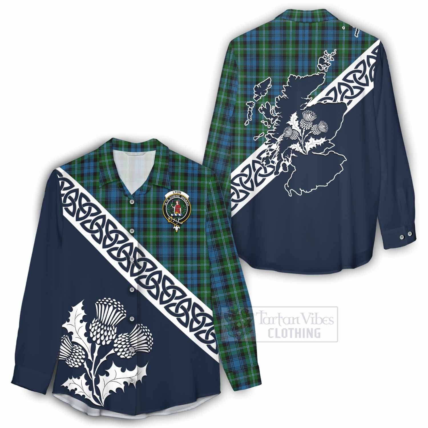 Lyon Tartan Women's Casual Shirt Featuring Thistle and Scotland Map - Tartan Vibes Clothing