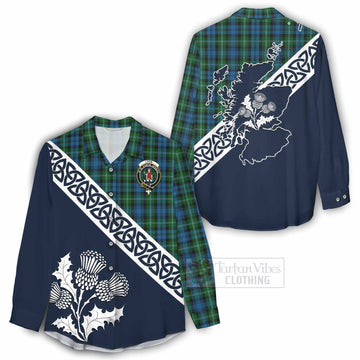Lyon Tartan Women's Casual Shirt Featuring Thistle and Scotland Map - Tartan Vibes Clothing
