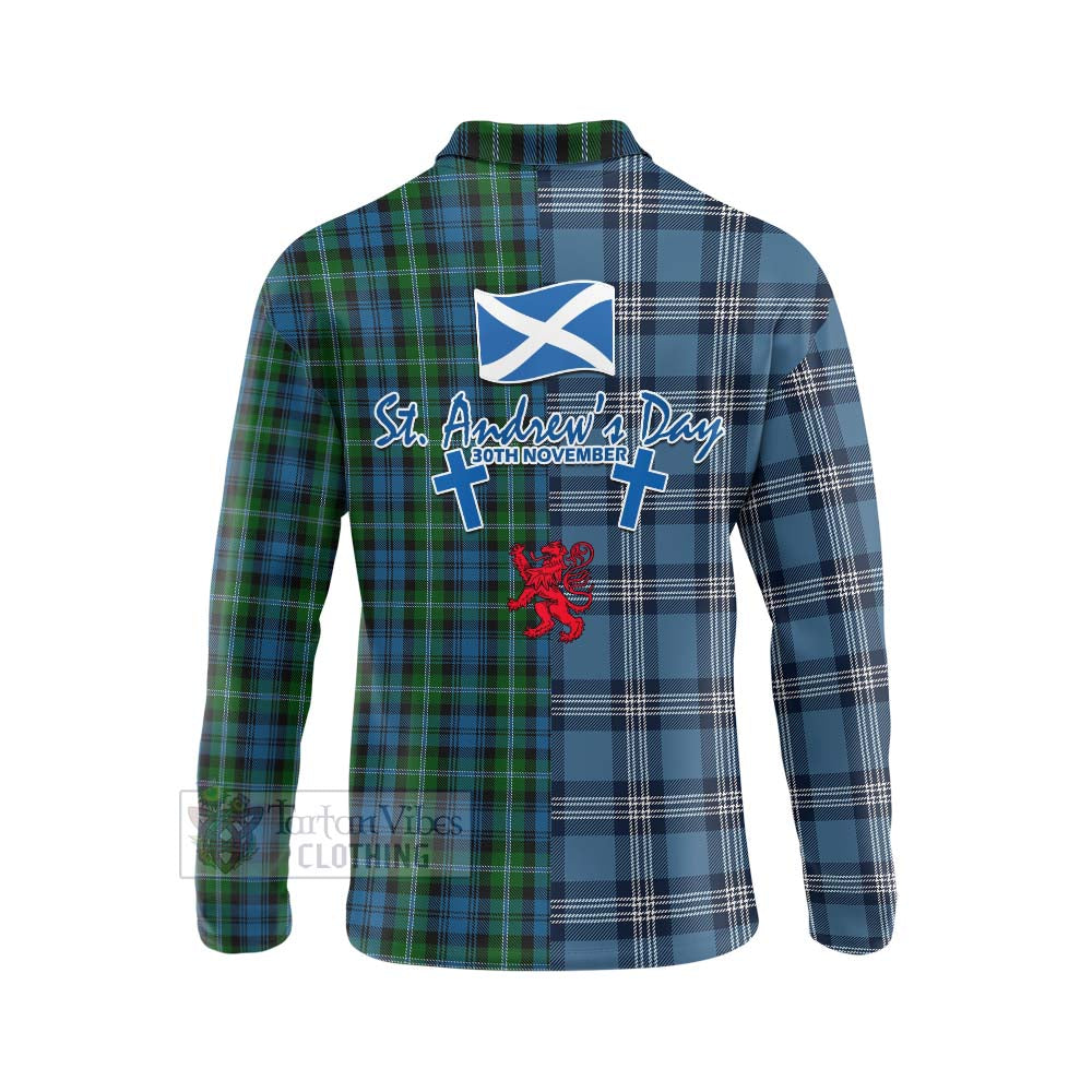 Lyon Tartan Long Sleeve Polo Shirt Happy St. Andrew's Day Half Tartan Style - Tartan Vibes Clothing