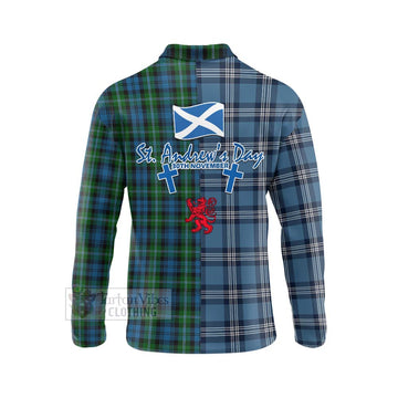 Lyon Tartan Long Sleeve Polo Shirt Happy St. Andrew's Day Half Tartan Style - Tartan Vibes Clothing