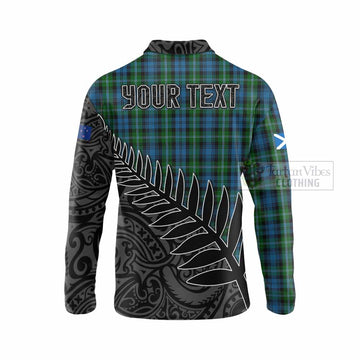 Tartan Vibes Clothing Lyon Crest Tartan Long Sleeve Polo Shirt with New Zealand Silver Fern Half Style