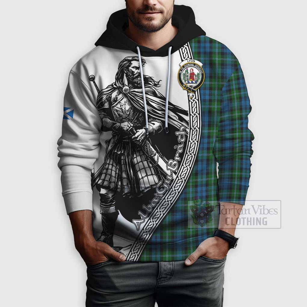 Lyon Tartan Clan Crest Hoodie with Highlander Warrior Celtic Style - Tartan Vibes Clothing